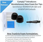 Comply TrueGrip | Premium Memory Foam Replacement Earbud Tips for Sennheiser Momentum 3, 4, ACCENTUM | Enhanced Comfort, Secure Fit, Superior Noise Isolation, Cleaning Tool | Black (S/M/L) (3 Pairs)