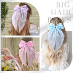 10 PCS Big Hair Bows for Women Girls,TOKUFAGU Large Hair Ribbon Bow Barrette Clips for Girls,Hair Bows with Long Tail Vintage French Hair Accessories for Women (Polished satin surface)