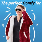 JOYWOO Wine Red Wearable Blanket Hoodie, Christmas Birthday Gifts for Mom Women Men, Oversized Hooded Blanket for Adult, Cozy Fuzzy Sherpa Sweatshirt Blanket with Giant Pocket and Zipper