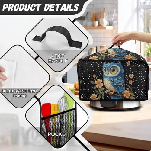 Floral Owl Crock Pot Covers For Kitchen Counter Electric Appliance Protector, Dust Protection Pressure Cooker Cover for 8 Quart Instant Pot and Air Fryer Accessories