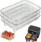 BYKITCHEN Air Fryer Rack for Ninja Dual Airfryer, 3pcs Stackable Stainless Steel Dehydrator Rack, Rectangle Double Air Fryer Accessories, Ninja Dual Airfryer Accessories