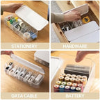Cable Organizer Storage Box with 7 Wire Ties,Desktop Cable Management Box with Lid,Power Cord Organizer with 7 Compartments for Office,Home,Desk Accessories Storage Stationery Supplies White