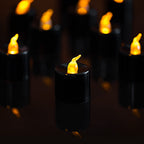 LANKER 24 Pack Black Tea Lights Candles – Flickering Warm Yellow Lights Flameless LED Candles – Battery Operated Fake Candles – Decoration for Halloween and Christmas (Black)