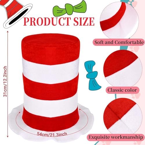 4 Pcs Cat Costume Set Include Top Hat,Oversized Bowtie with Fur,Gloves and Tail for Kids World Book Day Dress Up