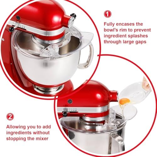 Pouring Shield for KitchenAid 4.5-5 Quart Tilt-Head Stand Mixer (Fits Stainless Steel, Glass, Ceramic Bowls), Splash Guard with Removable Pouring Chute, Mixer Accessories and Attachments