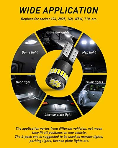 AUXITO 194 LED Light Bulb 6000K White 168 2825 W5W T10 Wedge 24-SMD 3014 Chipsets LED Replacement Light Kit Error Free for Car Interior Dome Map Door License Courtesy Dash Lights, Pack of 10