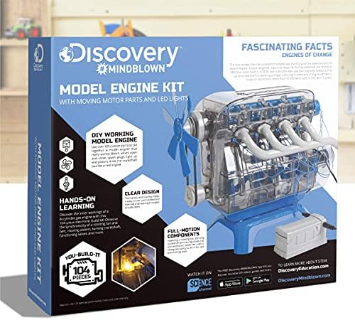 Discovery #MINDBLOWN Model Engine Building Kit, DIY 4-Cylinder Combustion Engine, Working Pistons Fan Valves Belts LED Lights, STEM Mechanic Engineering Construction Experiment Set, Kids & Adults Gift