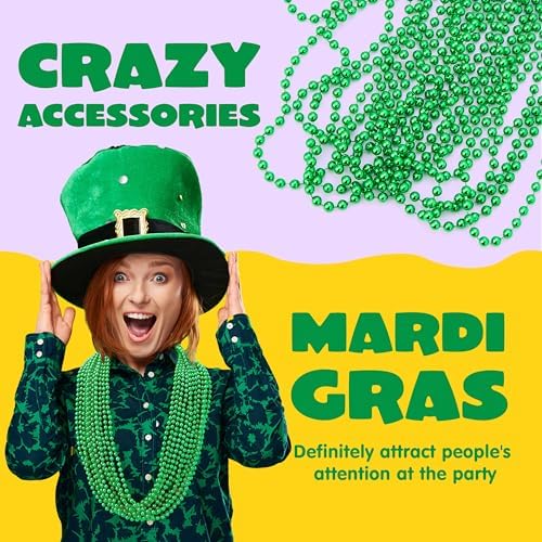 JOYIN 120 PCS St Patrick Green Bead Necklaces, Mardi Gras Beads Necklace, Lucky Green Beaded Necklaces Bulk for Saint Patrick's Day Accessories, St. Patrick's Day Party Favor Supplies