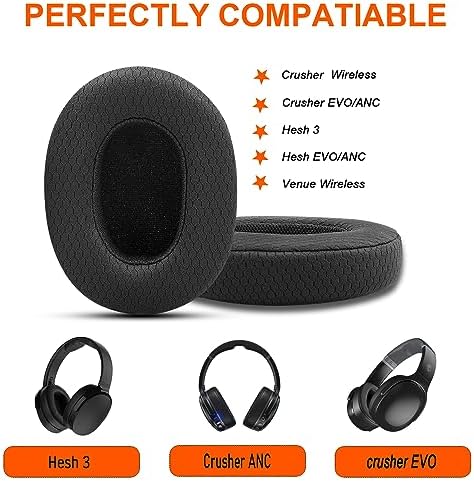 Gvoears Replacement Ear Pads Cushions for Skullcandy Crusher Wireless, Crusher ANC/EVO, Hesh ANC/EVO, Hesh 3, Also Fit for Skull Candy Venue Wireless ANC Headphone Mesh Fabric Black