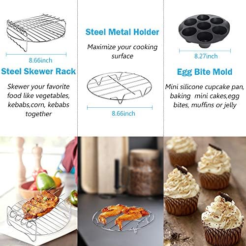 9 Inch Air Fryer Accessories XL 10 PCS with Cupcake Pan, Pizza Pan, Silicone Baking Cup, Recipe Cookbook, 100Pcs Parchment Paper for 5.3Qt - 6.8Qt and Larger Size Phillips Air Fryer Instant Pot