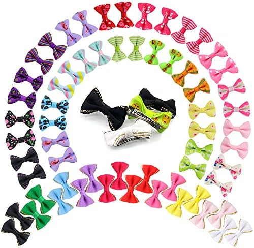 YAKA 60PCS (30 Paris) Cute Puppy Dog Small Bowknot Hair Bows with Metal Clips Handmade Hair Accessories Bow Pet Grooming Products (60 Pcs,Cute Patterns)
