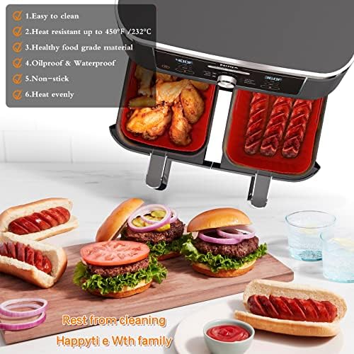 WMKGG Silicone Air Fryer Liners, 2PCS Reusable Rectangular Air Fryer Silicone Liners, Non-Stick Air Fryer Basket Accessories for Ninja Foodi Dual Air Fryer DZ201/DZ401 8-10QT