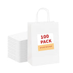 vanhel 100 Pcs White Gift Bags with Handles 8x4.25x10.5 Paper Bags with Handles Bulk, Paper Shopping Bags, Retail, Wedding, Party Favors bags - Grocery Bags Sacks Recyclable