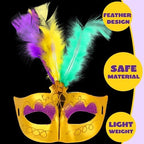 JOYIN 12 Pcs Mardi Gras Feather Masks, Carnival Masquerade Masks Bulk, Mardi Gras Costume Dress Up Accessories for Women, Men & Kids Outfit