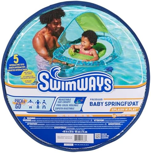 SwimWays Baby Spring Float Splash N Play, Baby Pool Float with Canopy & UPF Protection, Swimming Pool Accessories for Kids 9-24 Months