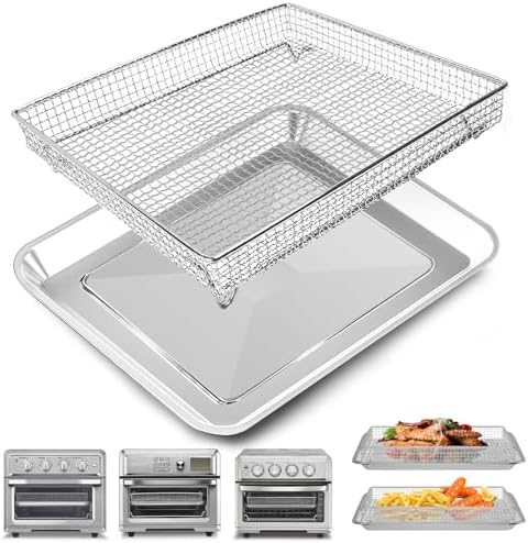 Air Fryer Grill Pan & Basket for Cuisinart TOA-60 TOA-65 TOA-70 Toaster Air Fryer Convection Oven, 12.2 * 11'' Mesh Air Fryer Steel Basket Wire Rack Accessories Parts, Dishwasher Safe