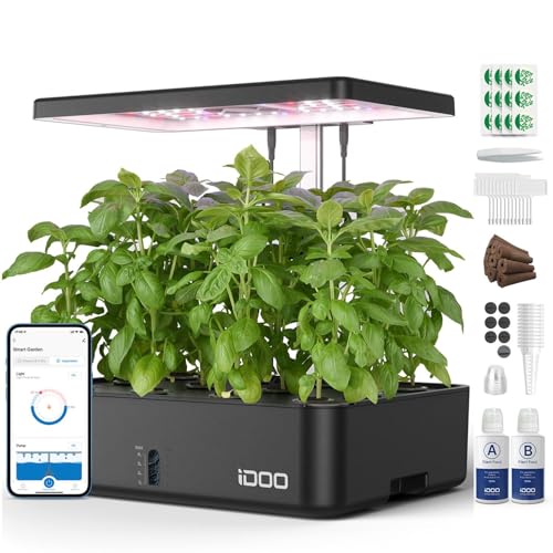 iDOO Hydroponics Growing System Kit 12Pods, Christmas Gifts for Women Mom, Herb Garden Indoor with LED Grow Light for Home, Built-in Fan, Auto-Timer, Adjustable Height Up to 11.3", 12Pods WiFi-Black