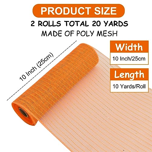 TONIFUL 2 Rolls 10 Inch Orange Decorative Mesh Ribbbon Rolls, Fabric Mesh with Foil for Mesh Wreath Supplies, Front Door Wreath Crafts Tree Decor Christmas NewYears Halloween Decoration (10 yds/roll)