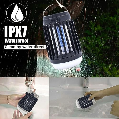 2pack Solar Bug Zapper Light Bulb,3 in 1 Mosquitoes Killer USB Rechargeable Camping Light Flashlight,IPX6 Waterproof Portable Light Bulb Zapper for Doorway,Corridor,Balcony,Patio (Black)