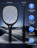 YISSVIC Electric Fly Swatter Bug Zapper Racket Rechargeable Mosquito Killer with LED Light for Indoor Home Office Backyard Patio Camping (Black)
