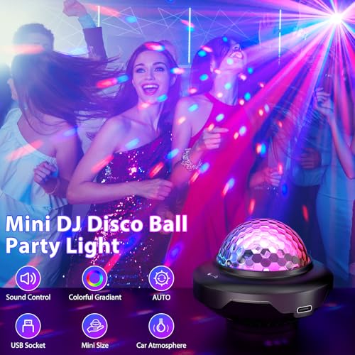 Oloaxolx Rechargeable Disco Ball, Party Lights Night Light 2 in 1 RGB Dj Lighting Strobe Lamp with Sound Activated 6 Modes for Home Room Dance Parties Birthday Halloween Christmas Decorations(2pcs)