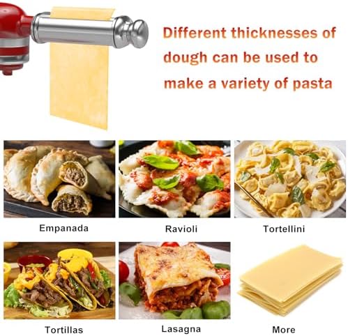 Pasta Roller for All KitchenAid Stand Mixer, Electric Dough Roller with 8 Different Thickness Adjustments, Stainless Steel Pasta Paker Attachment Kitchen Aid Accessories and Attachments