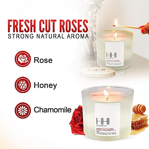 Rose Candle | Rose Scented Candles All-Natural Soy Candle | Fresh Cut Roses | Transports You to Your Rose Garden | Large 8 Ounce one Wick Candle | Includes Bamboo Lid and Gift Box | HHI Candles