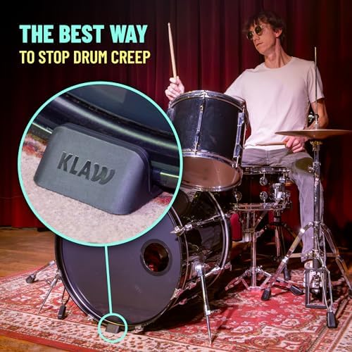 KLAW Bass Drum Rug Anchor - Completely Stops Drum Creep | Works on Every Drum Mat, Drum Rug & Carpet | Pocket Drum Accessories For Kick Drums | Gift Ready Drum Set Brake Accessory (Black, Regular)