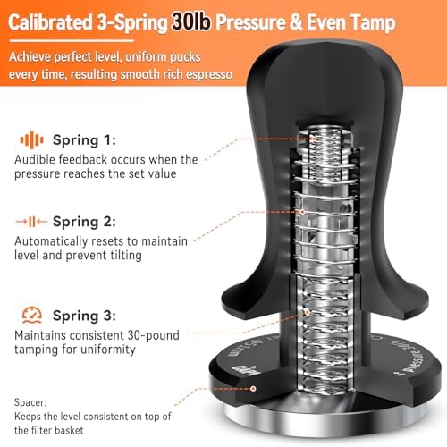 CAPMESSO Espresso Tamper 58.35mm: Coffee Tamper for Breville Espresso Machine With Calibrated 3 Spring Loaded - 30lbs Espresso Accessories Tamper with Sound Feedback, Stand & Ripple Base (58.35mm)