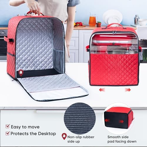 BAGSPRITE Stand Mixer Cover with Appliance Sliders Base Compatible with KitchenAid Mixer-Storage Bag for 4.5/5 Quart with Pockets for Kitchen Aid Accessories and Attachments