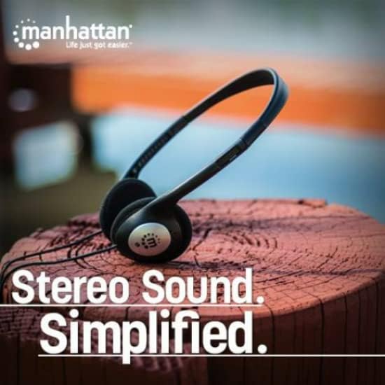 Manhattan On-Ear Wired Stereo Headphone - Long 6ft Cable, Single 3.5mm Plug, Lightweight, Adjustable Headband–for Walkman, CD Player, Computer -177481