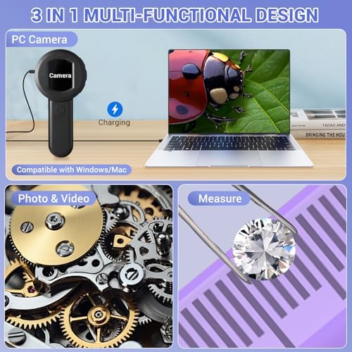 Digital Magnifier 100X Handheld Magnifying Glass with 2inch IPS Screen, White &Purple Light and Camera Function for Insects Stamps Coins Jewelry-(32GB TF Card Included, Mac/Windows Compatible)