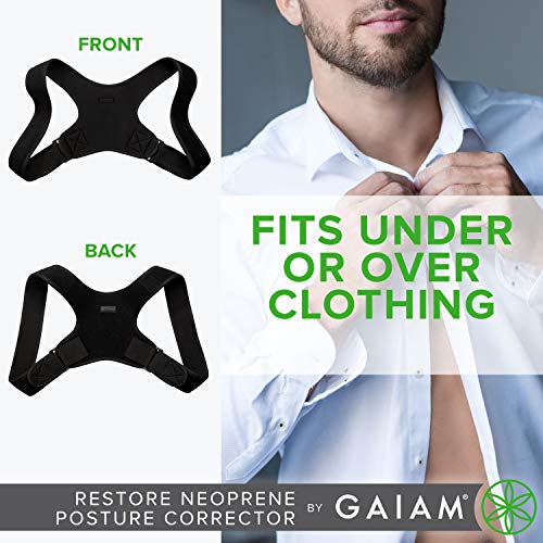 Gaiam Restore Posture Corrector for Women & Men - Neoprene Back Straightener Adjustable Straps Compact Brace Support for Clavicle, Neck, Shoulder, Invisible Pain Relief