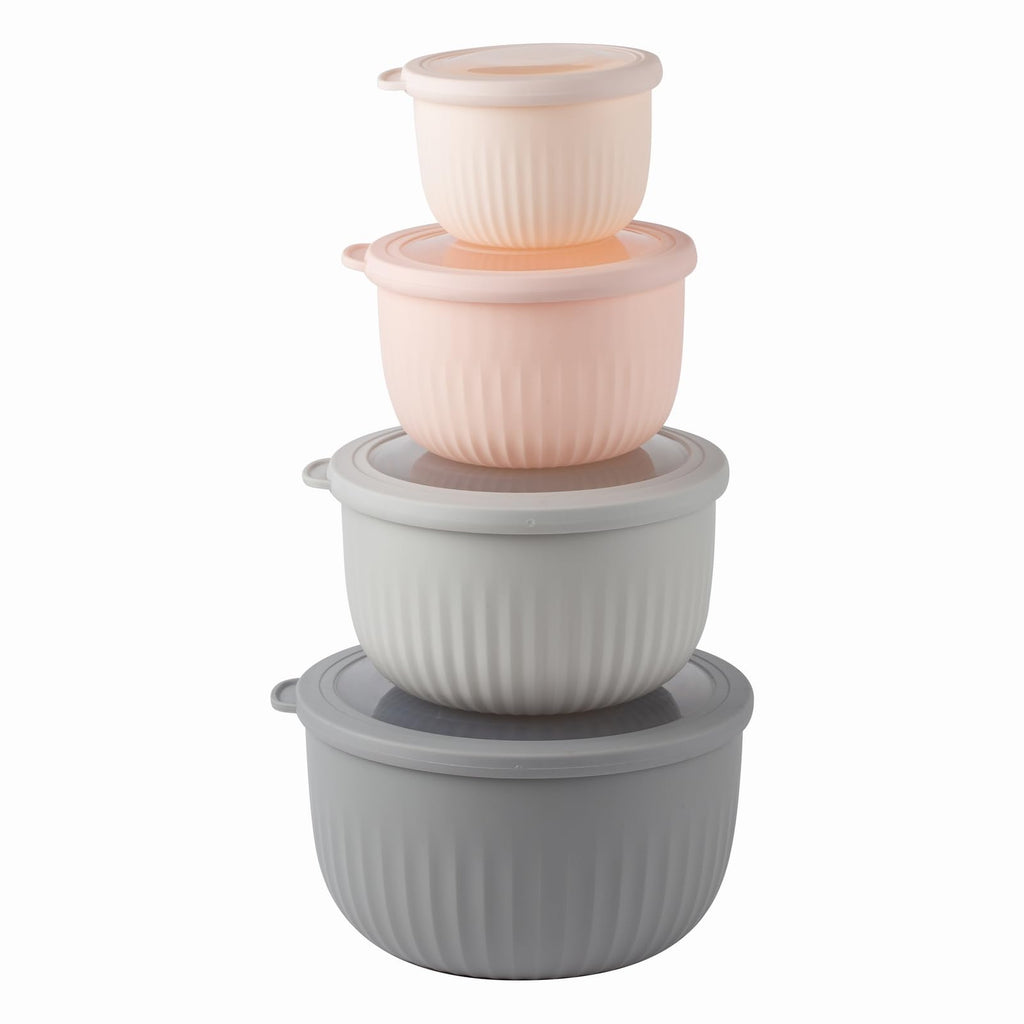 COOK WITH COLOR Prep Bowls with Lids- Wide and Deep Nesting Plastic Small Mixing Bowl Set with Lids, 8 Piece Set - Deep Bowls, Grey/Pink