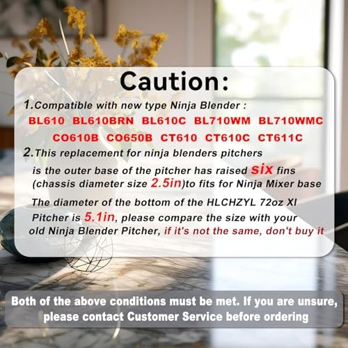 Replacement for Ninja Blender Pitcher 72OZ XL Blender Cups, Replacement for Ninja Blender Pitcher BL610 BL610BRN BL710WM BL710WMC CO650B CT610 C0610B CT610C CT611C 72oz Crushing Pitchers