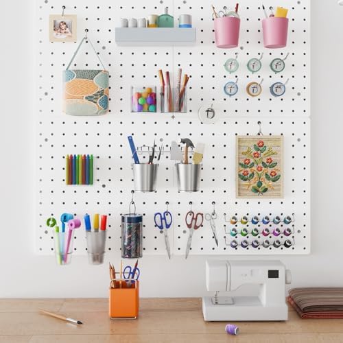 FZK Peg Board,36pcs Pegboard Kit, Includes 4 White Pegboard and Pegboard Accessories,Plastic Pegboard,Pegboard with Hooks,Pegboard Wall Organizer for Office, Craft Room Peg Board Organizer