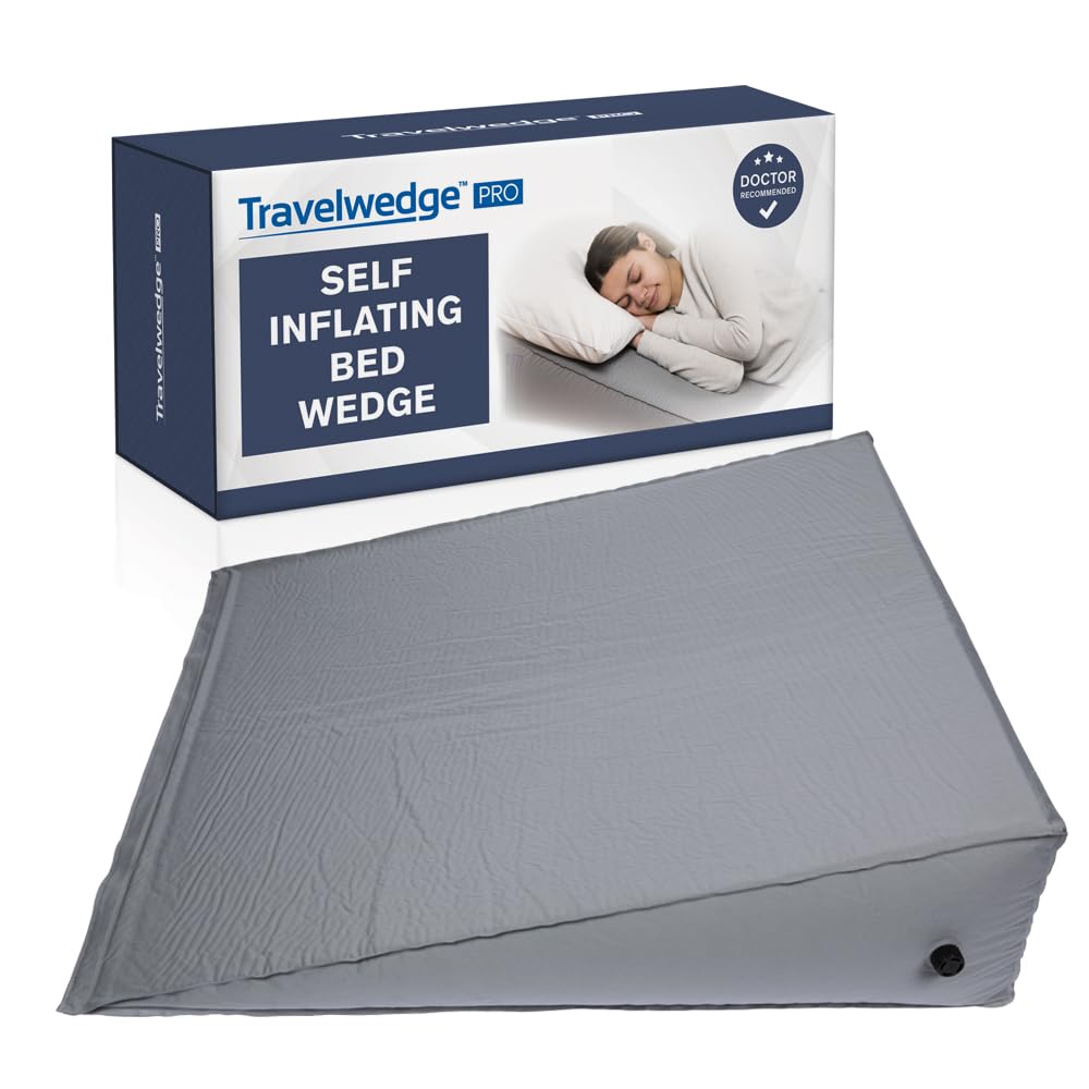 Self-Inflating Bed Wedge Pillow | Lightweight for Travel | Wedge Pillow for Sleeping and Acid Reflux, Heartburn, and GERD Pillow (TWDPRO2, 22 Inch)