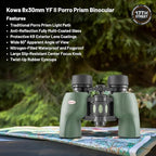Kowa 8x30 YF II Porro Prism Lightweight Binoculars for Bird Watching, Hiking with Waith Adjustable Baseball Hat (Camo),Waith Binocular Harness Strap and Waith Microfiber Cleaning Cloth (Bundle Kit)