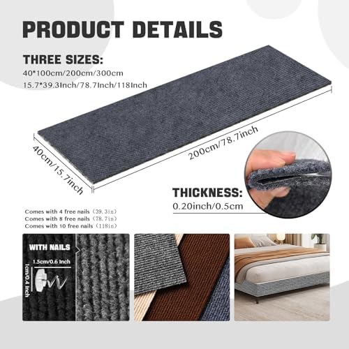 Cat Scratching Climbing Carpet Mat, Feierxun Adhesive Trimmable Cat Scratcher Furniture Protector, Cat Post Covered Pad Replacement for DIY Cat Tree Shelf Couch Corner Wall (Dark Grey,39.3x15.8In)