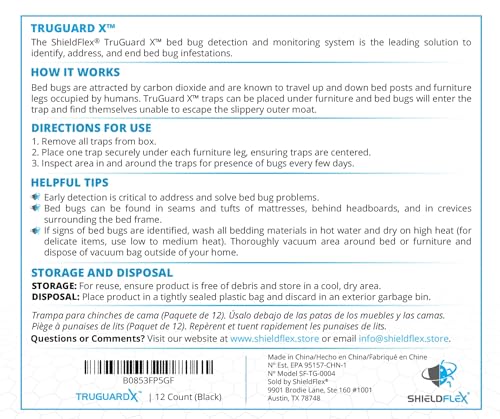 Bed Bug Trap — 12 Pack | TruGuard X Bed Bug Interceptors (Black) | Eco Friendly Bed Bug Traps for Bed Legs | Reliable Insect Detector, Interceptor, and Monitor for Pest Control and Treatment