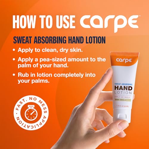 Carpe Antiperspirant Hand Lotion, A dermatologist-recommended, smooth lotion that helps stop hand sweat, Great for hyperhidrosis (Warm Vanilla)