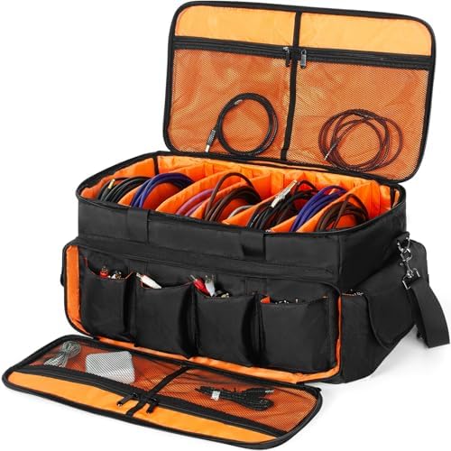 Gig Band Cable File Bag With Adjustable Dividers Dj Cable Gig Bag for Cables, Cords,DJ Gear,Musicians Accessories 20"×12"×12"