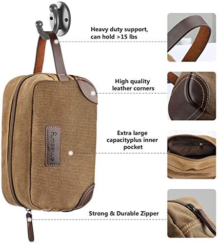 emissary Men's Toiletry Bag, Leather and Canvas Travel Toiletry Bag, Dopp Kit for Men, Travel Bathroom Bag Men's Shaving Kit, Travel Kit Small Bags for Men, Shaving Bag for Travel Accessories (Brown)