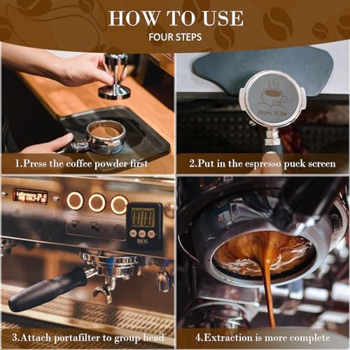 2 Packs 53.5mm Espresso Puck Screen with Stand, Reusable Coffee Filters Compatible with Breville Barista 54mm Portafilter Basket, 1.7mm Thickness 150μm 316 Stainless Steel Espresso Machine Accessories