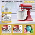 Ice Cream Attachment for Kitchenaid,Fits KitchenAid 4.5-5QT/5.5-6 Quart Stand Mixers,Mixer Accessories,Makes 2 Quarts of Frozen Yogurt,Ice Cream and Sorbet by KOYOEY
