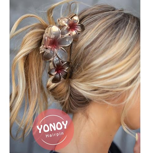 6Pcs Flower Hair Clips for Women,Non-Slip Matte Flower Hair Clips for Women,Hawaiian Hair Flower Clip Large Plumeria Hair Clip Banana Cute Clip Beach Hair Accessories (Pearlescent color)