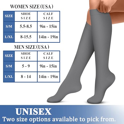 CHARMKING Compression Socks for Women & Men (8 Pairs) 15-20 mmHg Graduated Copper Support Socks are Best for Pregnant, Nurses - Boost Performance, Circulation, Knee High & Wide Calf (S/M, Multi 55)