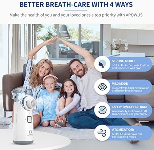Portable Nebulizer - Nebulizer for Adults and Kids, Nebulizer Machine for Adults and Kids with 3 Modes, Nebulizer Mouthpiece ＆ Mask Accessories for Home and Travel Use APOWUS.