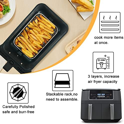 BYKITCHEN Air Fryer Rack for Ninja Dual Airfryer, 3pcs Stackable Stainless Steel Dehydrator Rack, Rectangle Double Air Fryer Accessories, Ninja Dual Airfryer Accessories