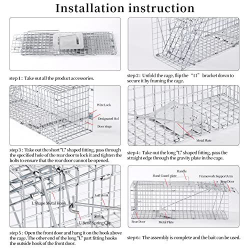 Meibangzz Animal Traps,Live Animal Trap for Cats,Rabbits, Squirrels,cat Trap for Stray Cats, Live Traps for Raccoons, Stainless Steel Foldable with Pedal Triggers (32 x 11 x 12.6 inches)